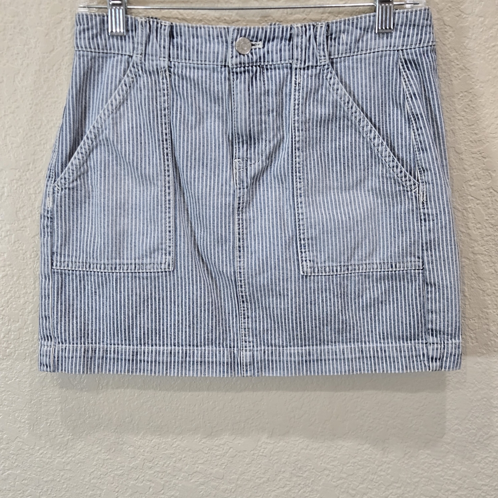 Madewell Womens Denim Railroad Striped Patch Pocket Skirt Size 2 100% Cotton